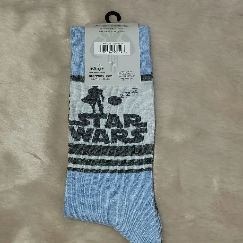 DISNEY STAR WARS BABY YODA MEN'S 2-PACK CREW SOCKS, NEW IN PACKAGE